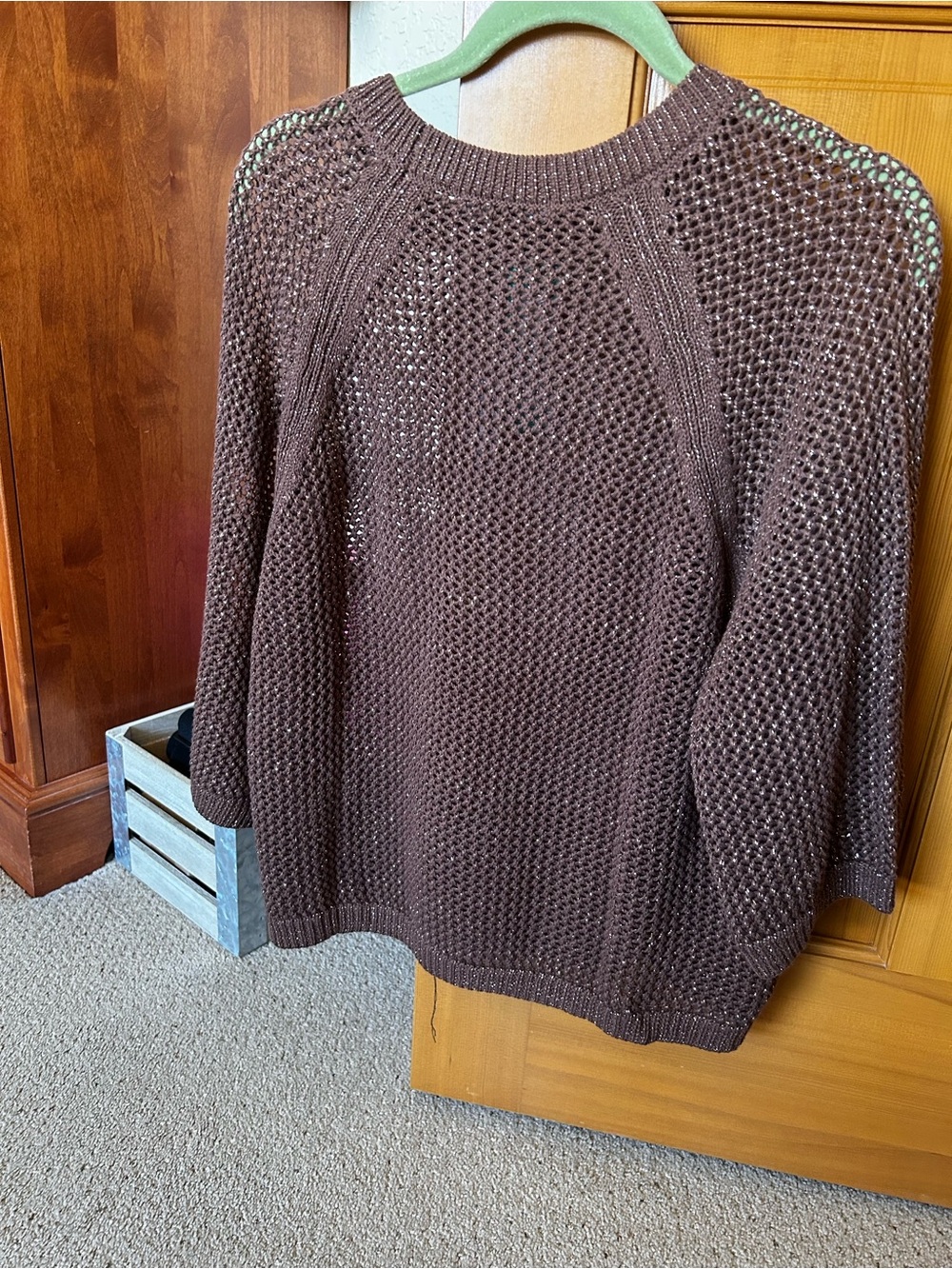 Sanctuary Brown Open-Stitch Crewneck Sweater - Picture 3 of 4